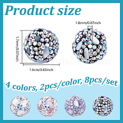 8Pcs 4 Colors Polymer Clay Rhinestone Beads&nbsp;RGLA-UN0001-01