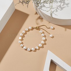 Dyed Natural Pearl & Brass Round Beaded Slider Bracelet&nbsp;BJEW-JB09008-04