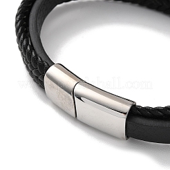 Men's Braided Black PU Leather Cord Multi-Strand Bracelets&nbsp;BJEW-K243-03P