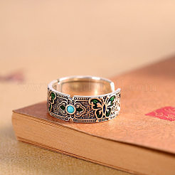 Synthetic Turquoise & Brass Cuff Open Rings&nbsp;WG427DA-01