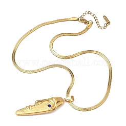 304 Stainless Steel Capri Blue Rhinestone Human Face Pendant Necklaces for Women&nbsp;NJEW-K303-01A-G