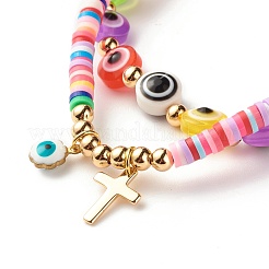 Handmade Polymer Clay Heishi Beads Stretch Bracelets Set&nbsp;BJEW-JB07274