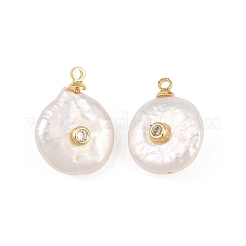 Brass Micro Pave Cubic Zirconia with Natural Pearl Pendants&nbsp;KK-Z146-07C