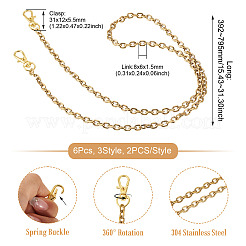6Pcs 3 Style 304 Stainless Steel Cable Chain Purse Chains&nbsp;AJEW-TA00049