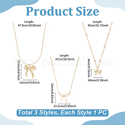 3Pcs 3 Styles Brass & Stainless Steel Bowknot Pendant Necklaces for Women&nbsp;NJEW-UN0001-66