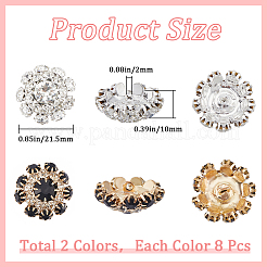 16Pcs 2 Colors 1-Hole Alloy Rhinestone Shank Buttons&nbsp;BUTT-GF0003-62