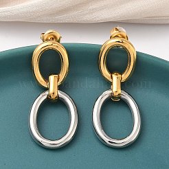 304 Stainless Steel Two Tone Oval Dangle Stud Earrings&nbsp;EJEW-K268-66GP