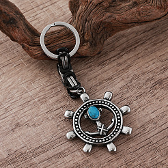 Vintage Men's 304 Stainless Steel & Resin Synthetic Turquoise Keychains&nbsp;JC3648