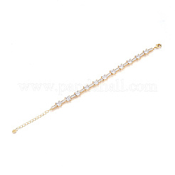 Brass Micro Pave Clear Cubic Zirconia Rectangle Link Chain Bracelets for Women&nbsp;ZIRC-T016-06G
