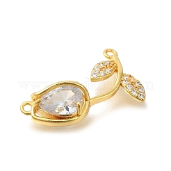 Brass Cubic Zirconia Rose Flower Connector Charms&nbsp;KK-R0002-26G-02
