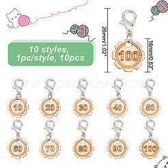 10Pcs 10 Style Flower with Number Wood Pendant Locking Stitch Markers&nbsp;HJEW-AB00644