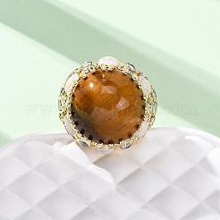 Half Round Natural Tiger Eye Cubic Zirconia Cuff Rings&nbsp;RJEW-M076-01G-03
