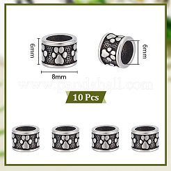 10Pcs Column with Paw Print 304 Stainless Steel European Beads&nbsp;STAS-UN0060-10