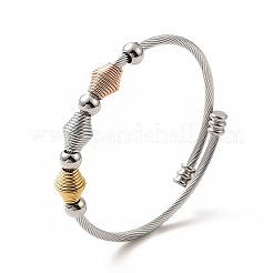 304 Stainless Steel Bicone Beaded Open Cuff Bangle&nbsp;BJEW-P283-51