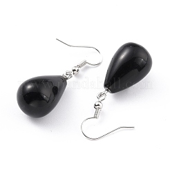 Natural Black Onyx Dangle Earrings&nbsp;EJEW-P143-C10