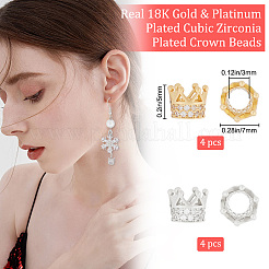8Pcs 2 Colors Brass Micro Pave Cubic Zirconia Beads&nbsp;ZIRC-BBC0001-80