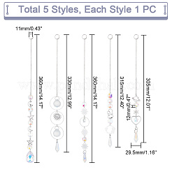 5Pcs 5 Style Clear AB Glass Pendant Decorations&nbsp;HJEW-GA0001-42