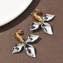 Two Tone Flower 304 Stainless Steel Stud Earrings&nbsp;EJEW-B156-10GP