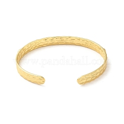 Rack Plating Brass Flat Round Hammered Open Cuff Bangle for Women&nbsp;BJEW-M231-01G