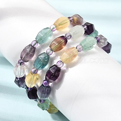Natural Rainbow Fluorite Faceted Lantern Beaded Stretch Bracelets with Seed Beads for Women&nbsp;GG-CBA3F02-02