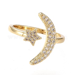 Brass Micro Pave Clear Cubic Zirconia Cuff Rings&nbsp;RJEW-F108-01G
