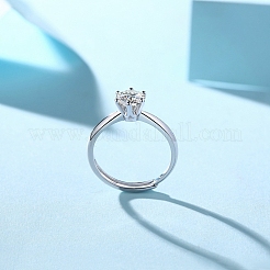 Rhodium Plated 925 Sterling Silver Moissanite Rhinestone Solitaire Ring&nbsp;AJEW-U007-12P