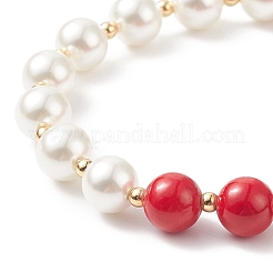 Round Natural Mashan Jade & Shell Pearl Beaded Stretch Bracelet&nbsp;BJEW-TA00191-03