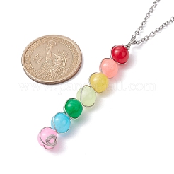 Colorful Glass Round Beaded Pendant Necklaces&nbsp;NJEW-JN04581-02