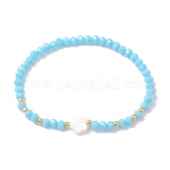 Flower Natural Shell & Glass & Seed Beaded Stretch Bracelet&nbsp;BJEW-JB10183