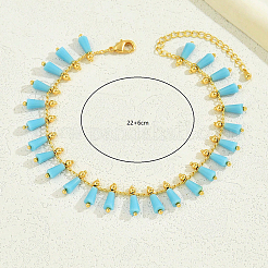 Bohemian Dyed Synthetic Turquoise Cone Tassel Brass Chain Beach Anklets for Women&nbsp;LQ2874