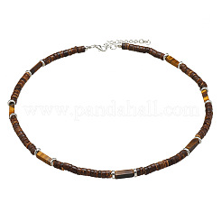 Bohemian Summer Cuboid Natural Tiger Eye & Coconut Heishi Beaded Necklaces&nbsp;TY7189-4