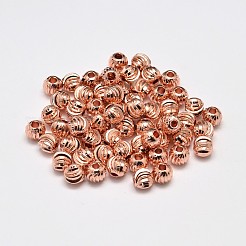 Rack Plating Brass Corrugated Round Spacer Beads&nbsp;KK-I600-4mm-RG-RS