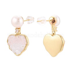 Heart Brass Micro Pave Clear Cubic Zirconia Dangle Stud Earrings&nbsp;PEAR-N017-07B