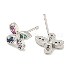 Rack Plating Brass Micro Pave Clear Cubic Zirconia Stud Earrings&nbsp;EJEW-N055-02P-RS