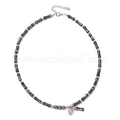 Dyed Purple Natural Imperial Jasper & Synthetic Non-magnetic Hematite Bamboo Joint Beaded Necklaces&nbsp;NJEW-JN05725-01
