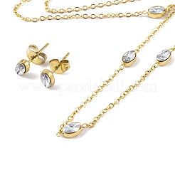 Ion Plating(IP) Cubic Zirconia Stud Earrings & Pendant Necklaces Sets&nbsp;SJEW-M100-01B-G