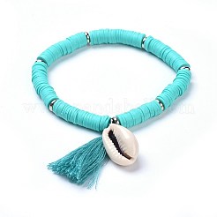 Handmade Polymer Clay Heishi Beads Stretch Bracelets&nbsp;BJEW-JB04251-M