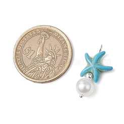 Dyed Synthetic Turquoise Starfish & ABS Plastic Imitation Pearl Pendants&nbsp;PALLOY-JF03794