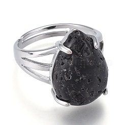 Adjustable Natural Lava Rock Finger Rings&nbsp;RJEW-F107-A10