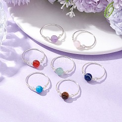 7Pcs 7 Styles Round Chakra Natural & Synthetic Gemstone Beads Finger Rings&nbsp;RJEW-JR00793-01