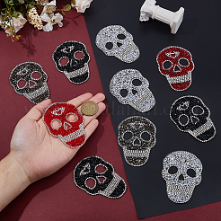 8Pcs 4 Colors Skull Hotfix Rhinestone (Hot Melt Adhesive On The Back)&nbsp;DIY-FH0007-53