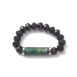 Natural & Synthetic Mixed Gemstone & Glass Column Beaded Stretch Ring for Women&nbsp;RJEW-JR00563