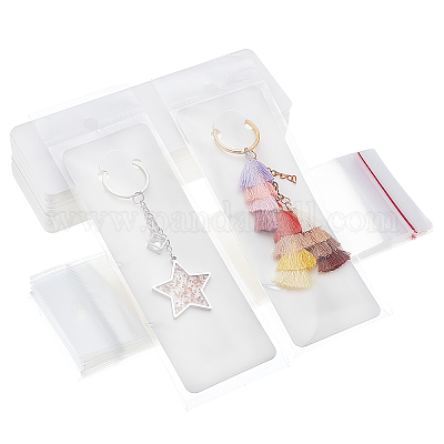 PH PandaHall 100pcs Keychain Display Cards White Keychain Display Paper Keychain Card Holder with 100pcs Transparent Self Sealing Bags for Small