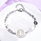 201 Stainless Steel Link Bracelets, Cable Chain Bracelets, Flat Round with King, with 304 Stainless Steel Clasps, Stainless Steel Color, 8-1/8 inch(20.6cm)