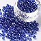 6/0 Glass Seed Beads, Trans. Colours Lustered, Round, Blue, 4mm, Hole: 1.5mm, about 4500pcs/pound