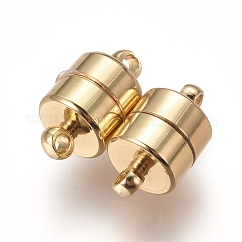 Brass Magnetic Clasps with Loops, Long-Lasting Plated, Column, Golden, 11.8x6mm, Hole: 2mm