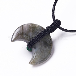 Adjustable Natural & Synthetic Mixed Gemstone Double Horn Pendant Necklace with Wax Cord for Women&nbsp;NJEW-B086-01