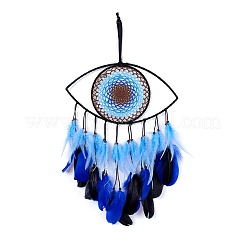 Handmade Evil Eye Woven Net/Web with Feather Wall Hanging Decoration&nbsp;HJEW-K035-07