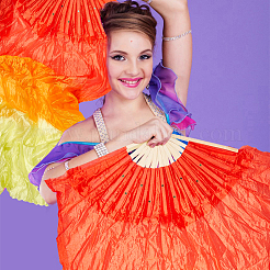 2Pcs 2 Style Bamboo Belly Dance Fans with Polyester Long Veil&nbsp;AJEW-GO0001-36