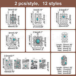 24Pcs 12 Styles Synthetic Turquoise Pendants&nbsp;PALLOY-PH0002-20